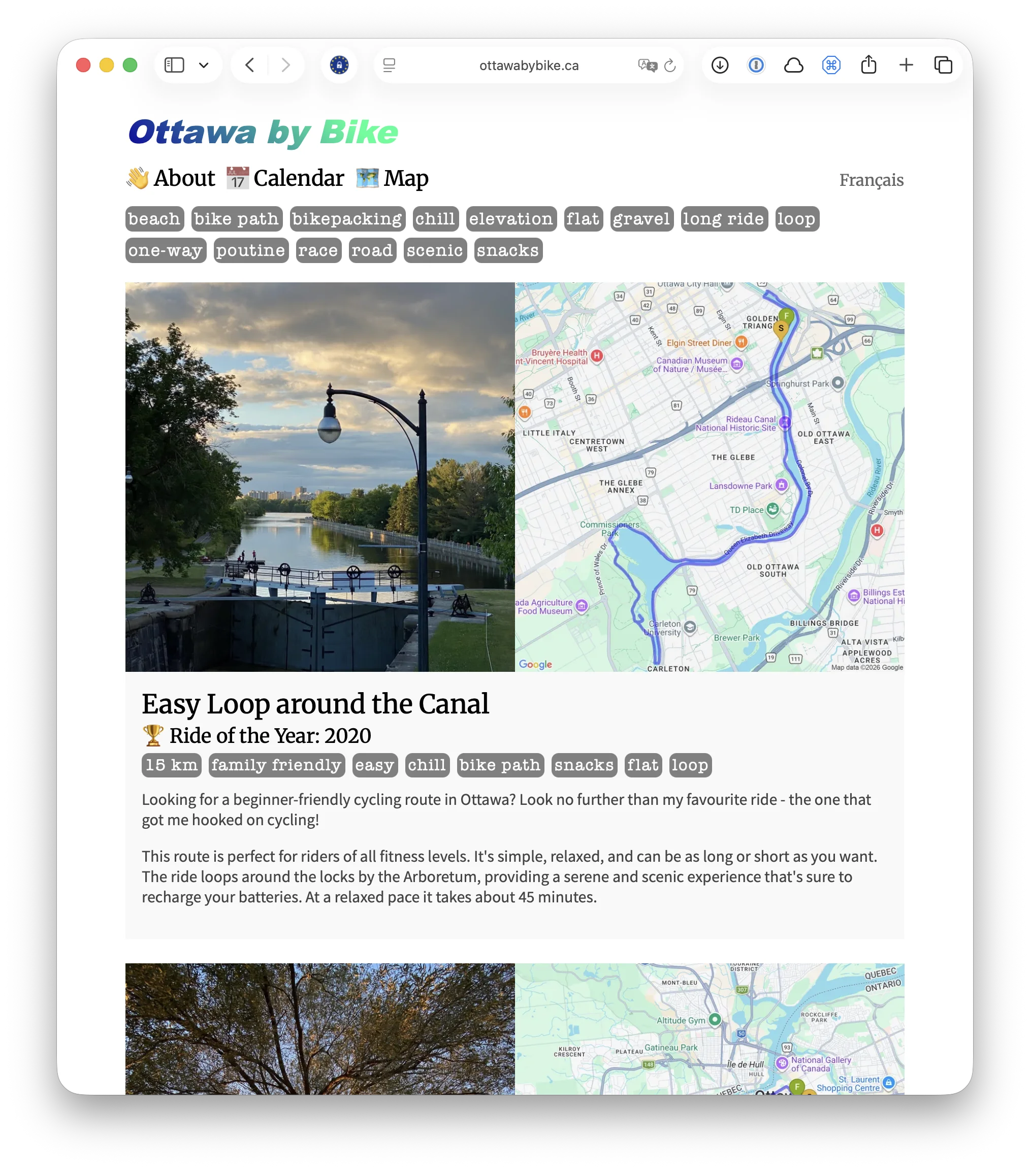 Ottawa by Bike — a cycling wiki showing routes, communities, and events with photos, maps, and local knowledge